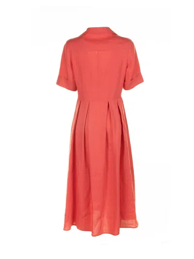 Eleventy Long Coral Half-sleeved Linen Dress
