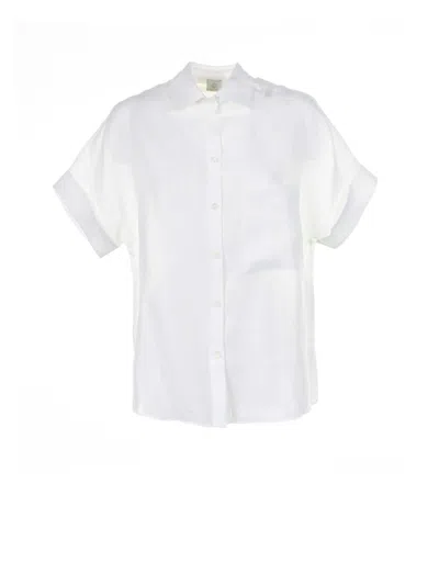 Shop Eleventy White Linen Shirt With Half Sleeves