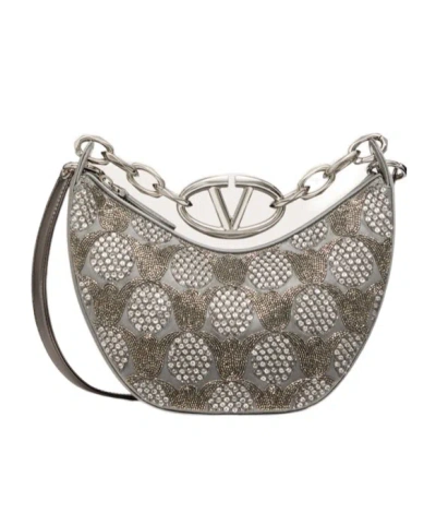 Valentino Mini Vlogo Moon Hobo Bag With Embroidery And Chain