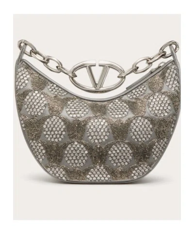 Valentino Mini Vlogo Moon Hobo Bag With Embroidery And Chain