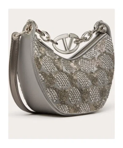 Valentino Mini Vlogo Moon Hobo Bag With Embroidery And Chain