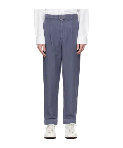 Officine Generale Pleat-detail Tapered Trousers In Blue