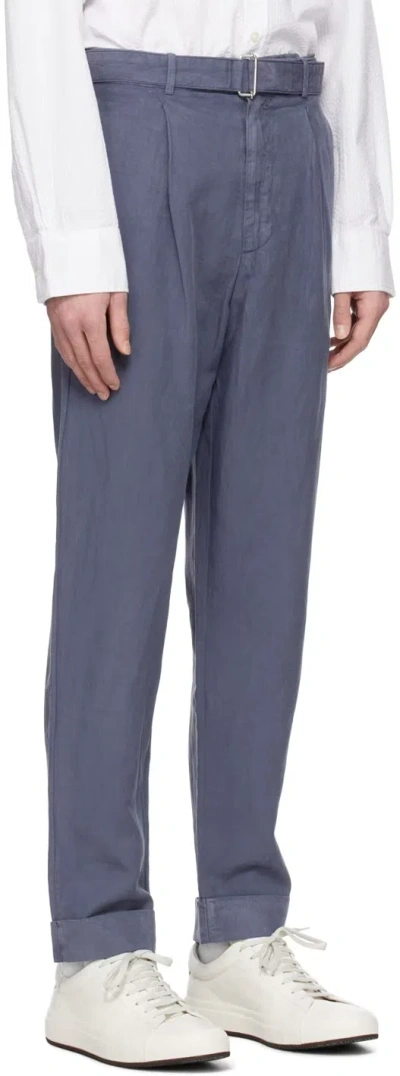 Officine Generale Pleat-detail Tapered Trousers In Blue