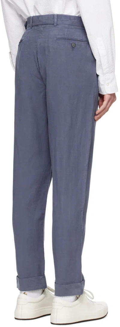 Officine Generale Pleat-detail Tapered Trousers In Blue