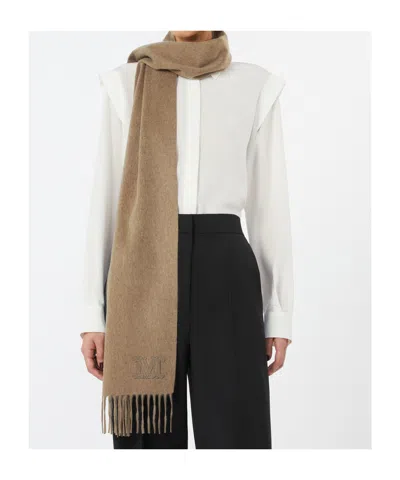 Max Mara Cashmere Shawl With Monogram Embroidery In Brown