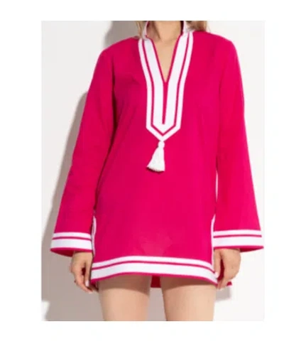Tory Burch Cotton Short Dress With Contrasting Profiles In Pink