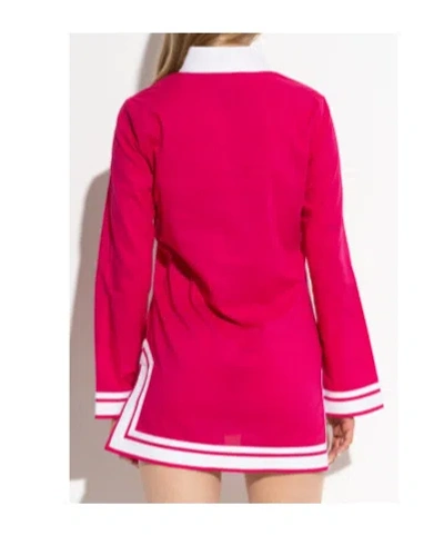 Tory Burch Cotton Short Dress With Contrasting Profiles In Pink