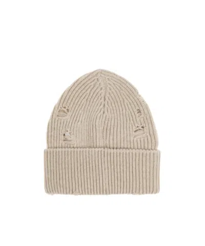 Mm6 Maison Margiela Knit Ribbed Hat Distressed Detailing In Neutral
