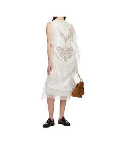 Erdem Off-white Asymmetric Cocktail Midi Dress In White