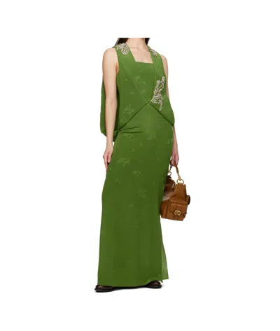 Erdem Green Sleeveless Drape Midi Dress In Green