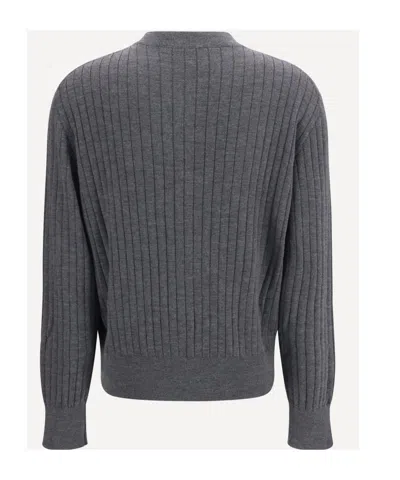 Bottega Veneta Grey Crewneck Cardigan With Knot Buttons Closure And Ribbed Knit In Wool Woman