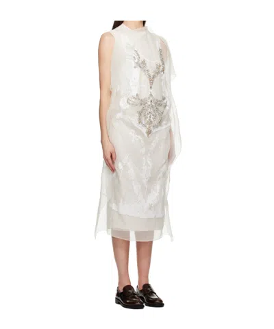 Erdem Off-white Asymmetric Cocktail Midi Dress In White