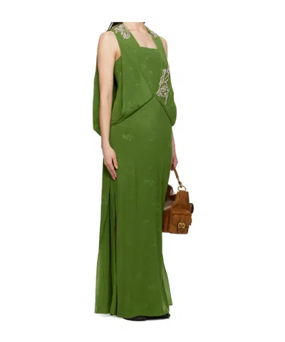 Erdem Green Sleeveless Drape Midi Dress In Green