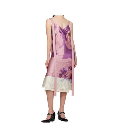 Erdem Womens Graphic-print Ribbon-strap Woven Midi Dress Carnation Cyanotype Rose