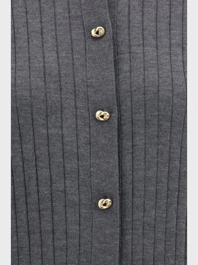 Bottega Veneta Grey Crewneck Cardigan With Knot Buttons Closure And Ribbed Knit In Wool Woman