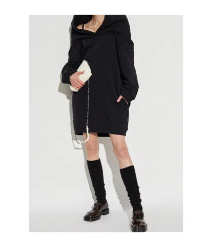 Mm6 Maison Margiela Mm6 By Maison Margiela Off-shoulder Black Sweatshirt Dress With Cozy Hood