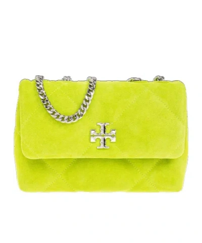 Tory Burch Small Kira Diamond Quilted Suede Convertible Shoulder Bag In Green