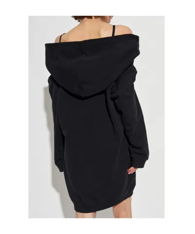 Mm6 Maison Margiela Mm6 By Maison Margiela Off-shoulder Black Sweatshirt Dress With Cozy Hood