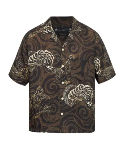 Allsaints Mens Kelp Green Sidewinder Graphic-print Short-sleeve Woven Shirt Xxl