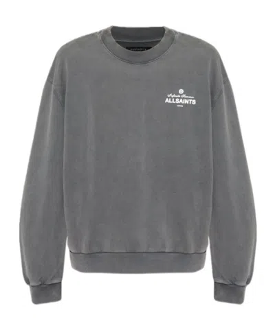 Allsaints Mens Washed Black Soleil Graphic-print Crewneck Cotton Sweatshirt