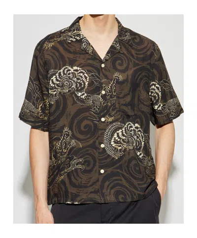 Allsaints Mens Kelp Green Sidewinder Graphic-print Short-sleeve Woven Shirt Xxl
