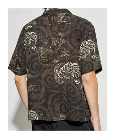 Allsaints Mens Kelp Green Sidewinder Graphic-print Short-sleeve Woven Shirt Xxl