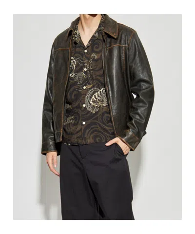 Allsaints Mens Kelp Green Sidewinder Graphic-print Short-sleeve Woven Shirt Xxl