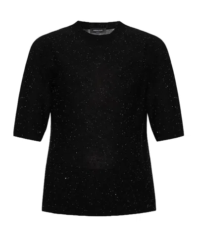 Fabiana Filippi Crewneck Wool Top Short Sleeves Sparkling Finish In Black