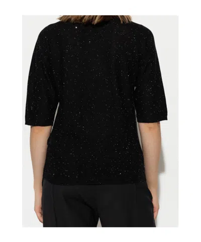 Fabiana Filippi Crewneck Wool Top Short Sleeves Sparkling Finish In Black