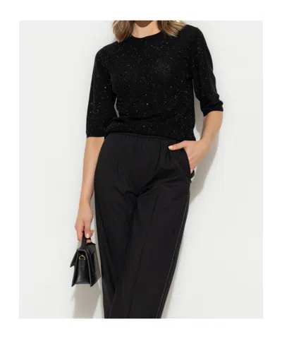Fabiana Filippi Crewneck Wool Top Short Sleeves Sparkling Finish In Black