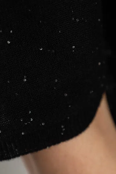 Fabiana Filippi Crewneck Wool Top Short Sleeves Sparkling Finish In Black