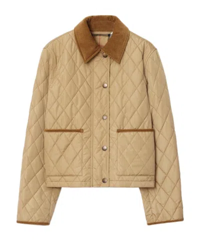 Burberry Quilted Jacket With Corduroy Collar And Pockets