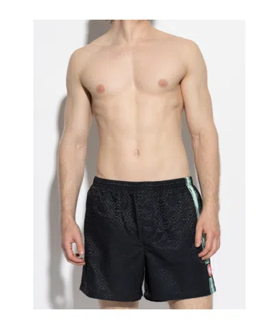 Casablanca Patterned Shorts With Elastic Waistband And Side Stripe