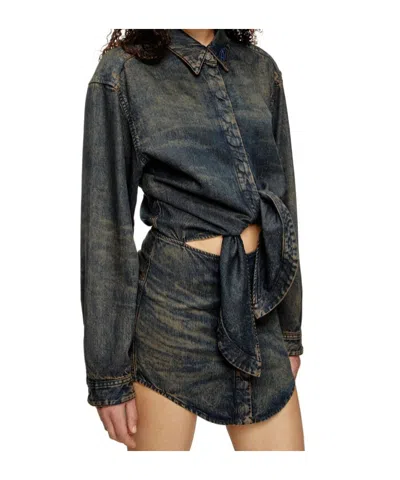 Diesel Navy Blue Mini Dress In Black