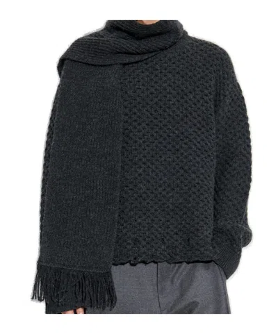 Mm6 Maison Margiela Wool Blend Sweater With Integrated Scarf In Black