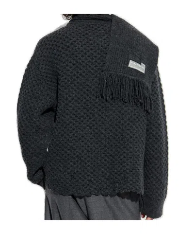 Mm6 Maison Margiela Wool Blend Sweater With Integrated Scarf In Black