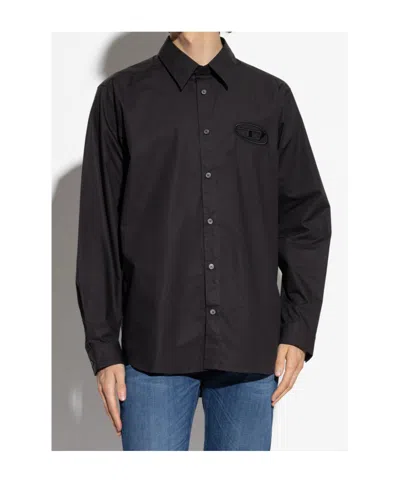 Diesel Black Shirt With D Logo On The Front