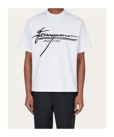 Ferragamo Signature Velvet Logo T-shirt In White