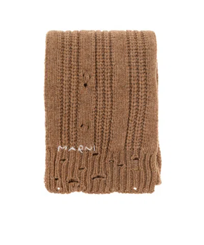 Marni Logo Embroidered Knitted Scarf
