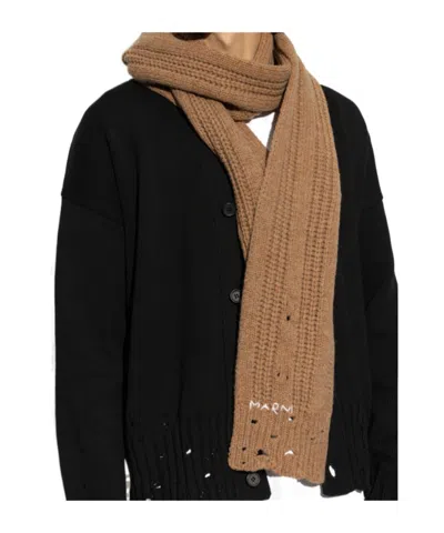 Marni Logo Embroidered Knitted Scarf