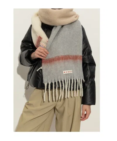 Marni Textured Finish Scarf In Light Grey In Gray