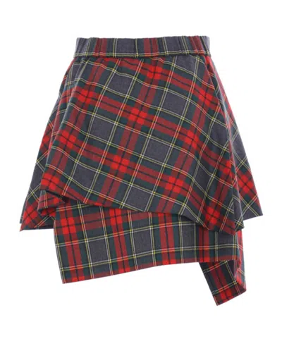 Vivienne Westwood Asymmetric Wrap Skirt With Check Pattern And Button Fastening