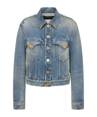 BALMAIN EMBROIDERED DENIM COAT WITH LOGO 
