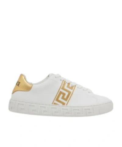 Versace Leather Sneakers Greca Embroidered Detail Gold Accents