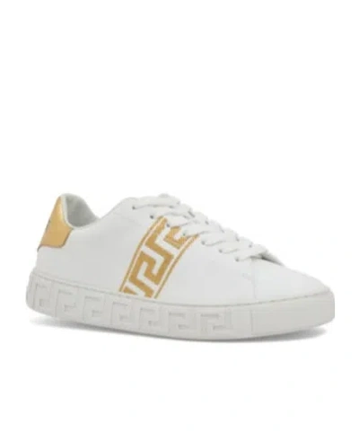 Versace Leather Sneakers Greca Embroidered Detail Gold Accents