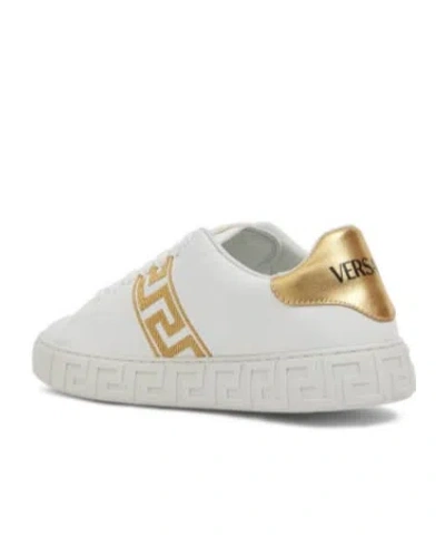 Versace Leather Sneakers Greca Embroidered Detail Gold Accents