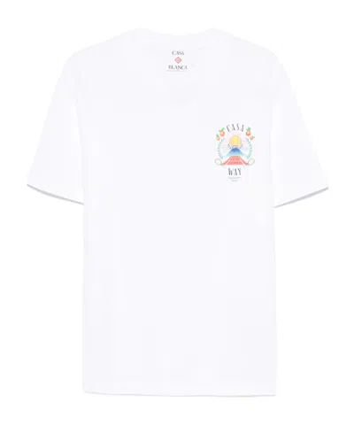 Casablanca T-shirt Girocollo Con Logo Sul Fronte In Cotone Bianca Uomo