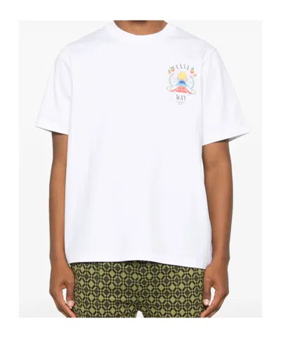 Casablanca T-shirt Girocollo Con Logo Sul Fronte In Cotone Bianca Uomo