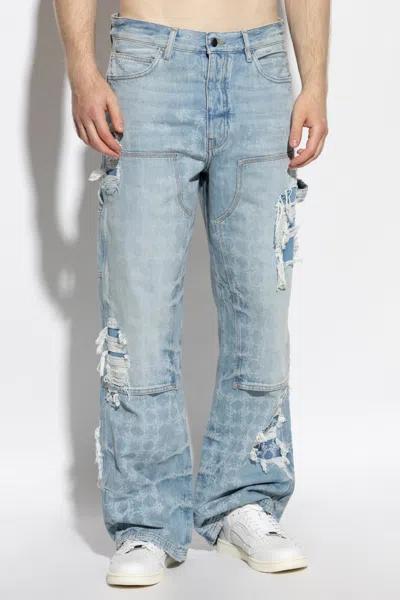 Amiri Mens Faded Indigo Repair Carpenter Monogram Denim Jeans In Blue