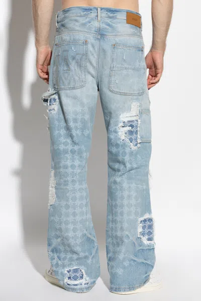 Amiri Mens Faded Indigo Repair Carpenter Monogram Denim Jeans In Blue